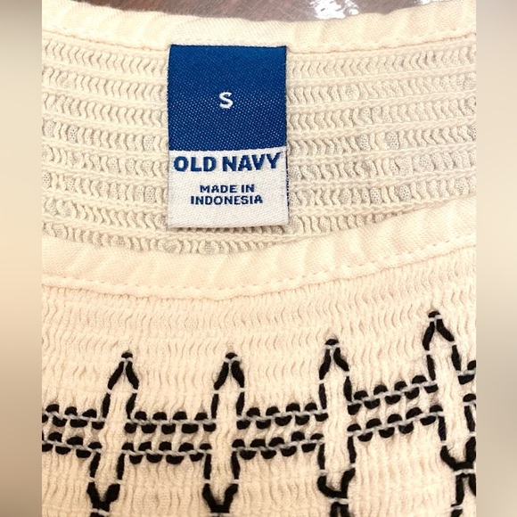 2/$30 Old Navy Cream Smocked Embroidered Short Puff Sleeves Tiered Mini Dress S - Picture 12 of 16